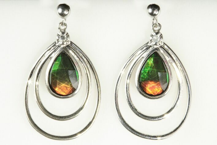 Brilliant Ammolite Earrings with White Sapphire Accent Stones #197663
